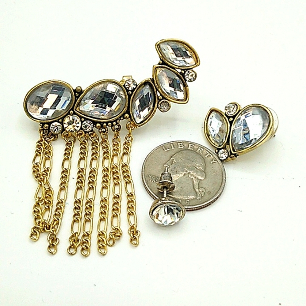 Rhinestone Teardrop Marquis Tassel Fringe Solitaire Earrings Set of 3 Mismatched - Picture 9 of 10